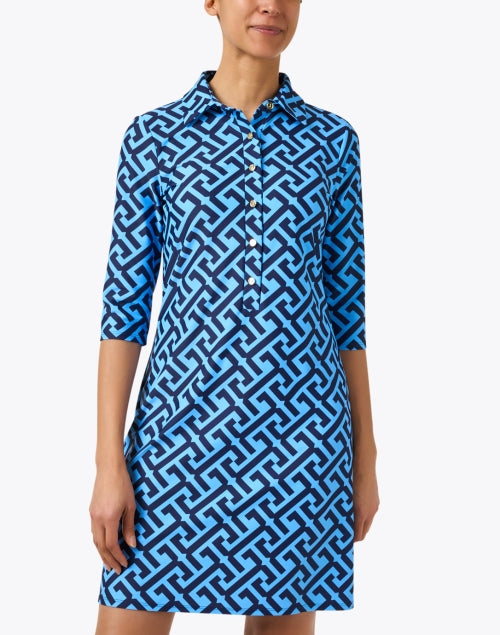 Stylish Susanna Women's Blue Key Patterned Print Dress for Daytime Wear