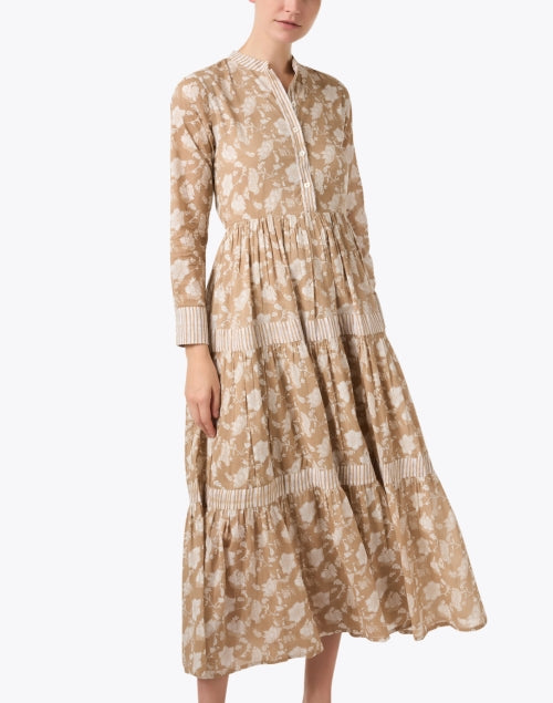 Ro's Garden Diwali Beige Cotton Floral Print Maxi Dress