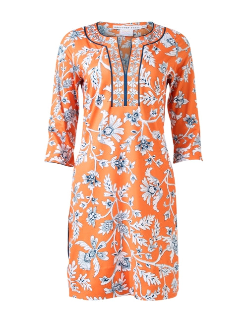 Gretchen Scott Orange and Periwinkle Floral Print Women's Tunic-Style Dress