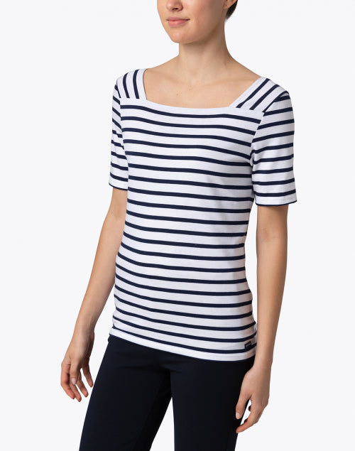 Stylish Pleneuf White and Navy Blue Striped Cotton Women's Top for Beach and Everyday Wear