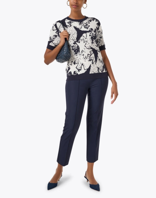 Weekend Max Mara Austin Navy Blue Star Print Short Sleeve Sweater