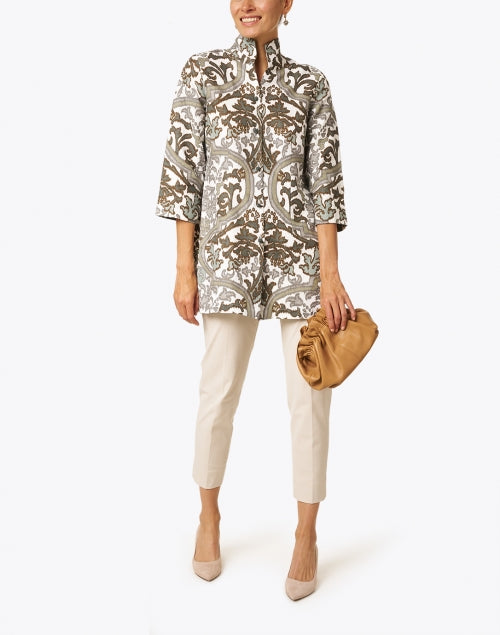 Stylish Rita Taupe Verona Linen Printed Straight - Fit Jacket