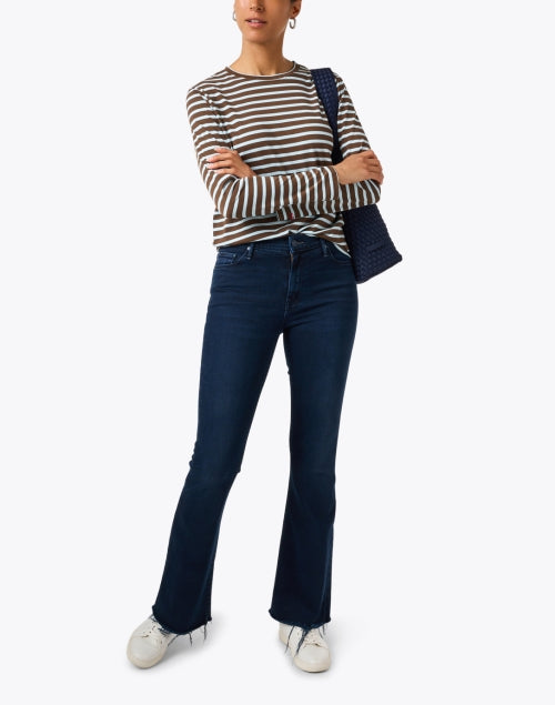 Stylish Brown and Light Blue Striped Women's Long Sleeve Top