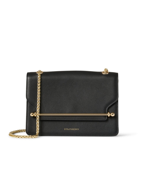 Stylish East/West Black Premium Leather Crossbody Bag for Fall