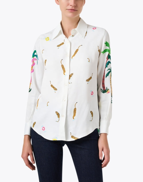 Vilagallo Mafalda Women's White Silk Top with Multicolored Playful Pool Print