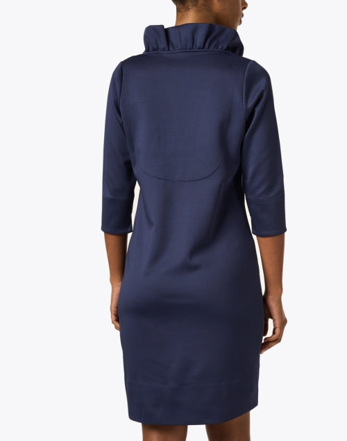 Stylish Navy Women's Ruffle Neck Evening Dress