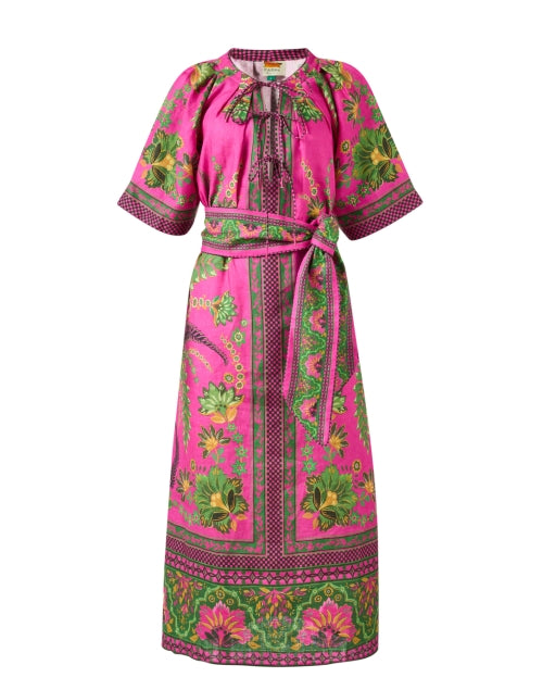 Ana Women's Pink Tropical Print Maxi Linen Dress
