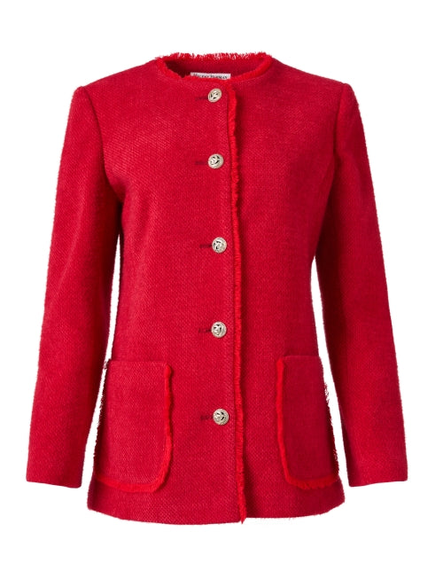 Stylish Rita Red Tweed Longline Jacket with Gold Buttons