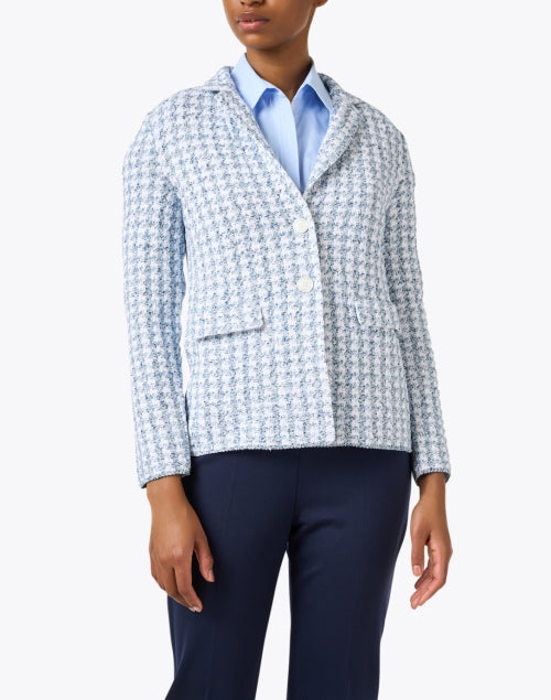 Stylish Amina Rubinacci Speranza Blue and White Checkered Pattern Cotton Blend Jacket for Weekday Wear