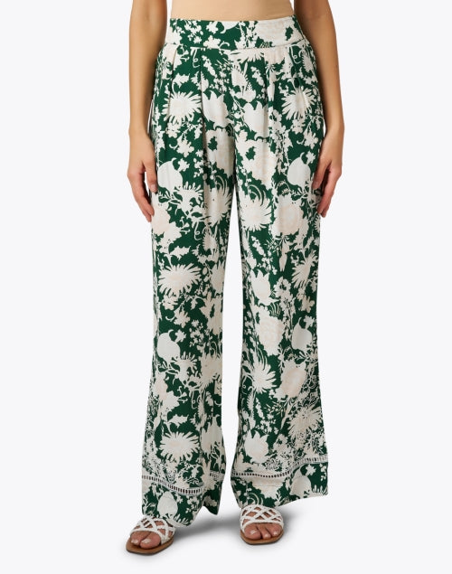 Stylish Charlotte Green Floral Print Elastic - Waist Pants