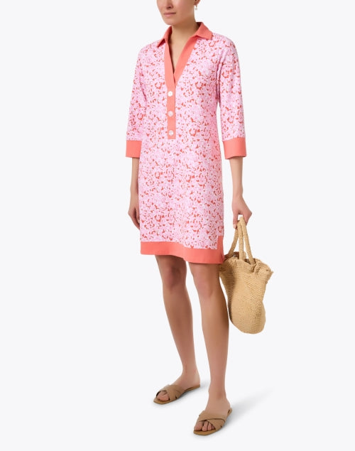 Pink Floral June Cotton Shift Dress with Retro Charm