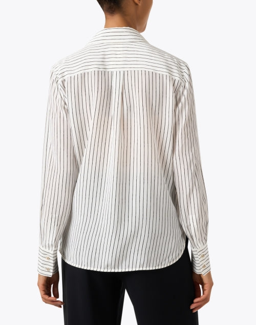 Marc Cain's Elegant White Striped 100% Silk Shirt for All Occasions