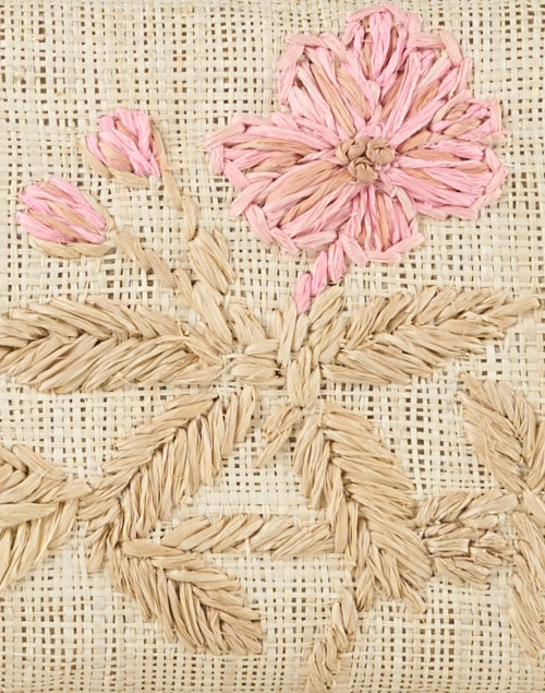 Exquisite Alessandra Pink Floral Embroidered Raffia Clutch with Ivory Stone Clasp
