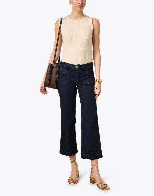 Tess Comfortable Dark Wash Wide - Leg Cotton Blend Denim Pant