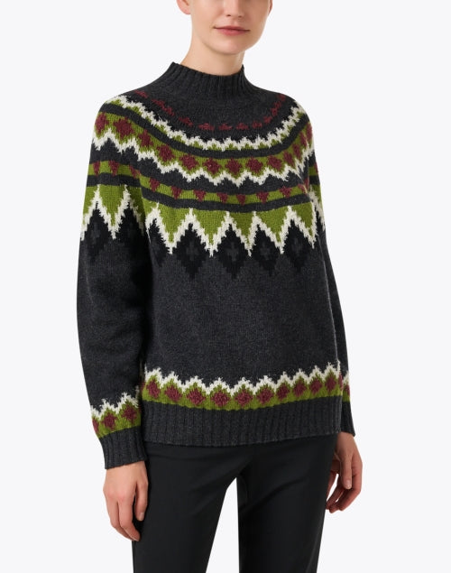 Orario Stylish Grey Multi - Patterned Wool Sweater for a Fashionable Look