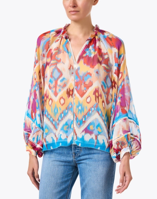 Multicolored Ikat Print Silk Women's Blouse - Luz Style