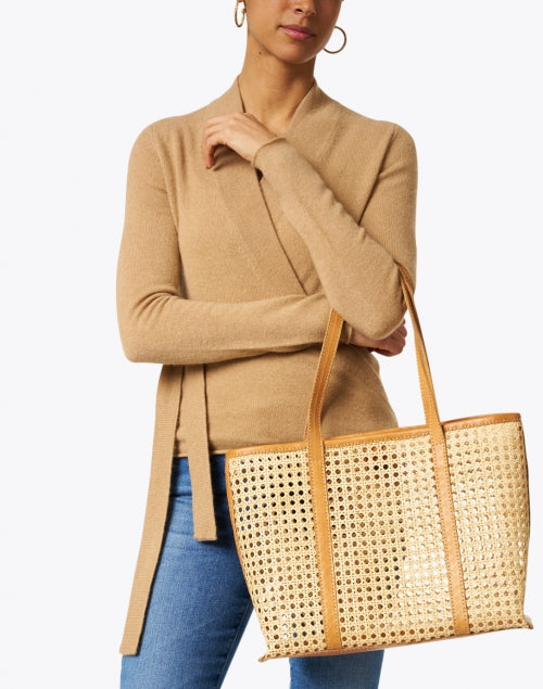 Margot Handmade Natural Rattan with Caramel Leather Oversized Tote Bag