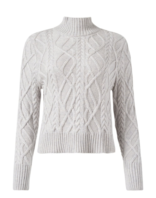 Stylish Grey Cable-Knit Mock Neck Sweater for Week to Weekend