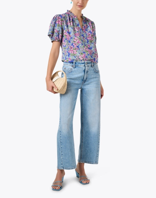 Banjanan Bronte Style Blue Multi-Flowered Women's Lightweight Top for Getaways