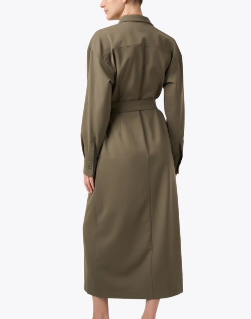 Stylish Khaki Green Knit Blend Shirt Dress with D - ring Belt