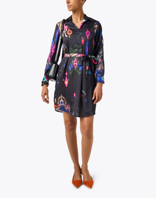 Vilagallo's Lightweight Black Ana Ikat Printed Shirt Dress