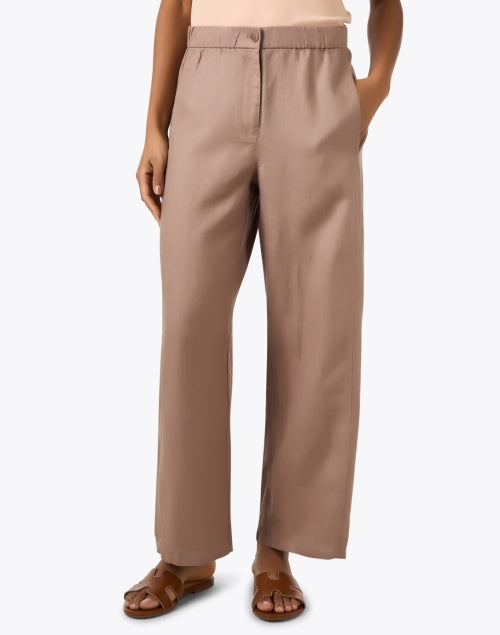 Stylish Taupe-colored Linen Wide-leg Ankle-length Women's Pants
