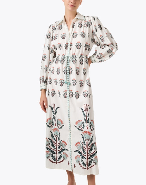 Aria Women's Elegant White Print Cotton Shirt-style Dress