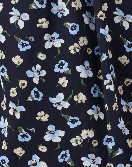 Alec Women's Navy Floral Printed Silk Blouse for Office and Dinner