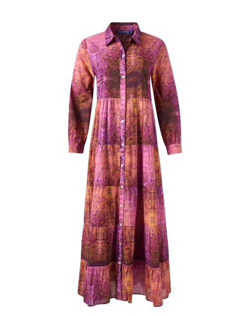 Ro's Garden Jinette Magenta Printed Maxi Shirt Dress for Transitional Weather