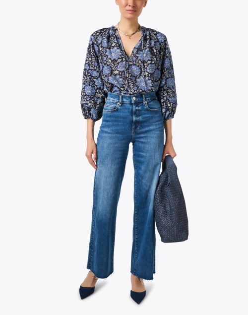 Stylish Tule Blue Print Cotton - Silk Top for Effortless Fashion