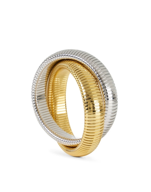 Exquisite Double Gold and Rhodium Cobra Bracelet for Everyday Elegance