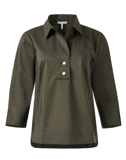 Stylish Aileen Green Cotton Henley Style Top