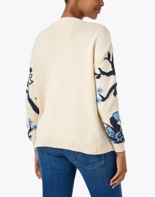 Weekend Max Mara Cream Base Blue Floral Cotton Blend Sweater