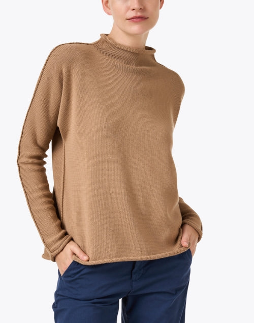 Monterey Relaxed Camel Cotton Knit Sweater for Fall