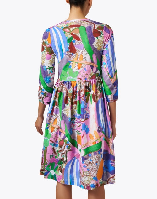 Stylish Multi - Patterned 100% Cotton Henley Neck Dress for a Relaxed Look