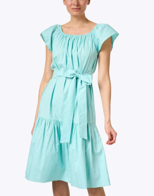 Thalia Comfortable Short - Sleeved Round - Neck Aqua Cotton Summer Dress