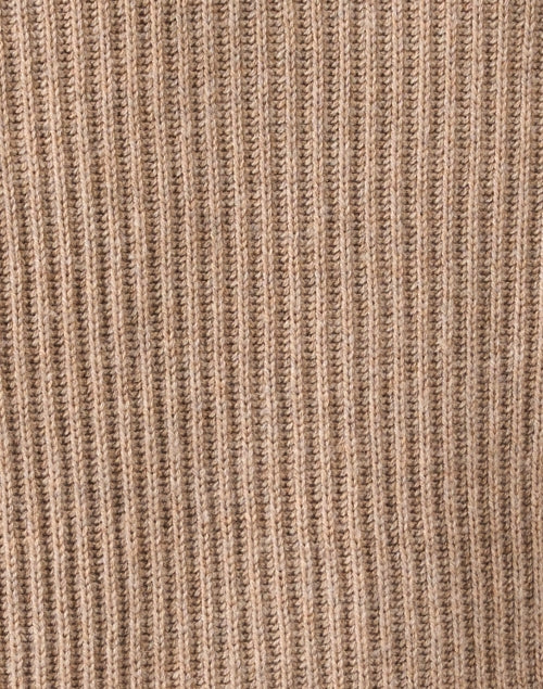 Stylish Taupe Wool - Cashmere Blend Sweater with Oversized Collar and Balloon Sleeves