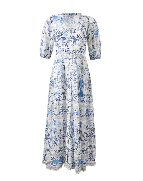 Stylish Anyeta Cotton Dress with White and Blue Print