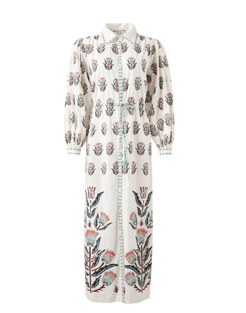 Aria Women's Elegant White Print Cotton Shirt-style Dress