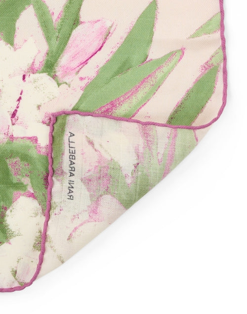 Stylish Pink Floral Patterned Wool, Cashmere, and Silk Blend Scarf for Women