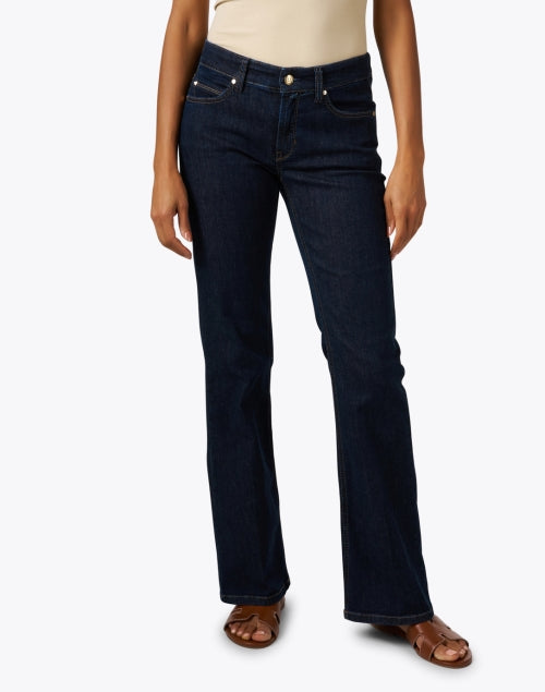 Stylish Parisian Dark Wash Flared Denim Jeans for Fashionable Women