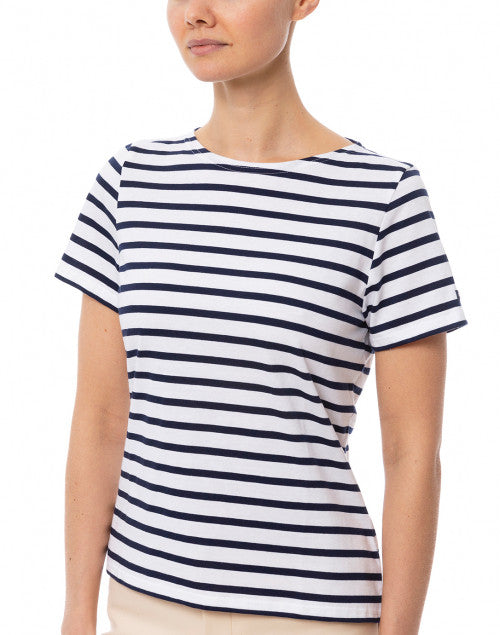 Etrille Classic White and Navy Striped Cotton Casual Women's Top