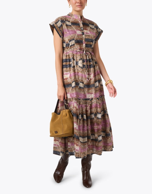 Ro's Garden Feminine White and Blue Multi - Print Maxi Shirt Dress