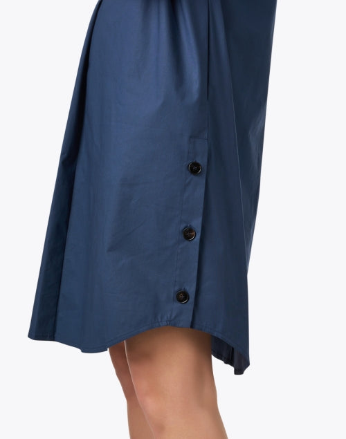Stylish Navy Poplin Henley Neckline Shift Shirt Dress