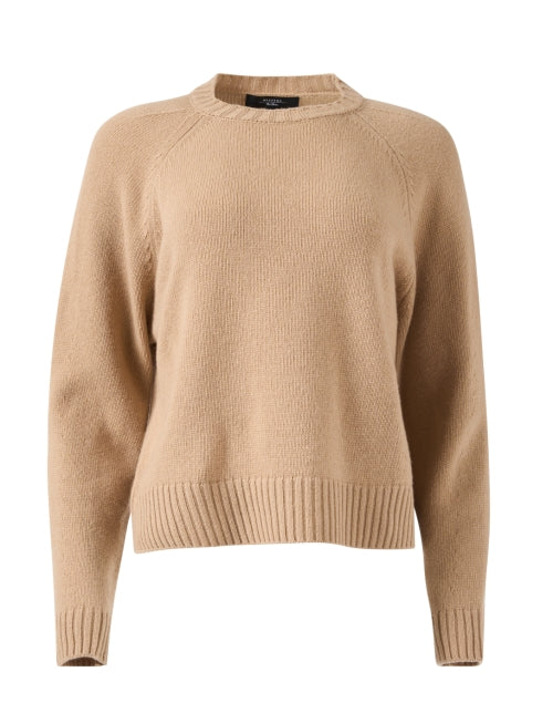 Stylish Camel-colored 100% Wool Gabbia Sweater for Everyday Wear
