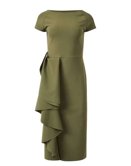 Stylish Marianella Green Stretch Jersey Dress with Ruffle Detail