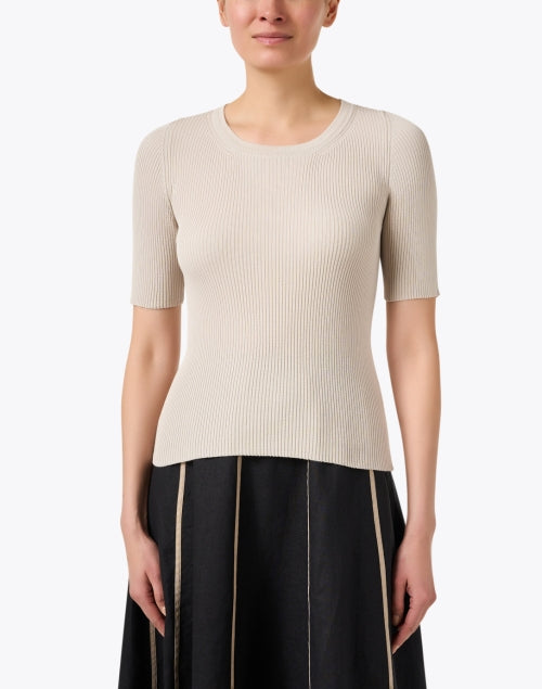 Stylish Beige 100% Cotton Rib Knit Everyday Top