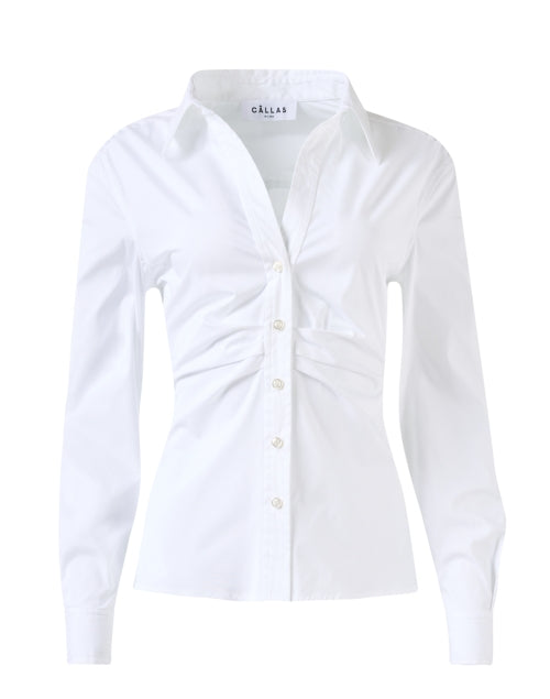 Savile Crisp Stretch Cotton White Ruched Button - Down Shirt
