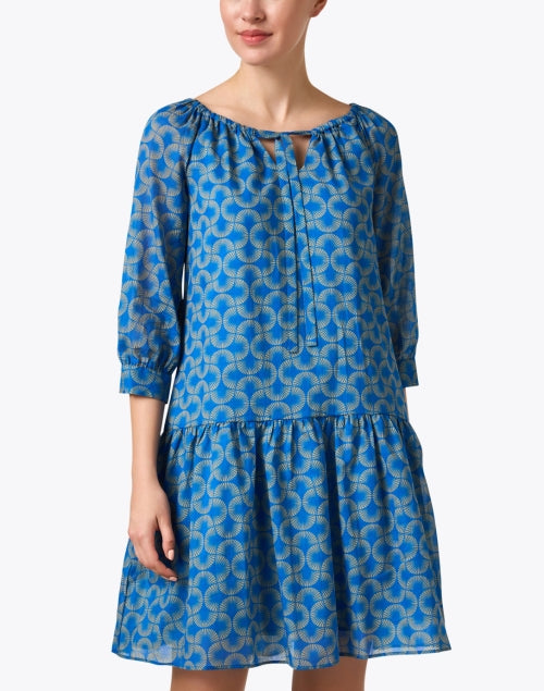 Stylish Blue Dress with Geometric Prints for Women