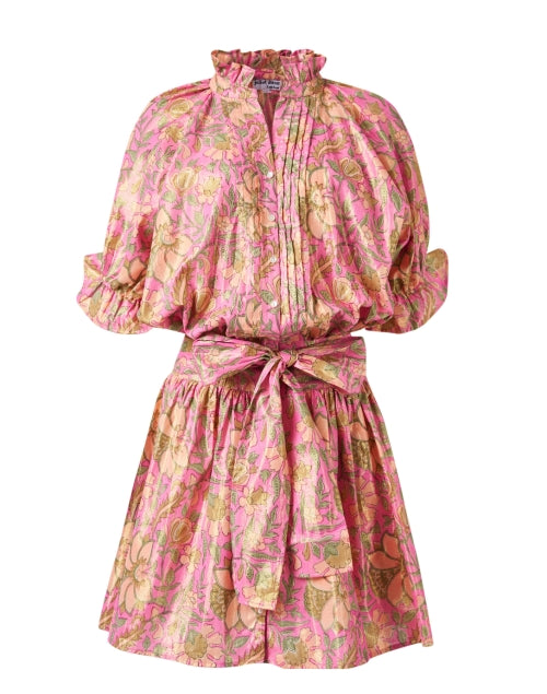 Stylish Pink and Yellow Printed Cotton Lamé Mini Dress for a Chic Look